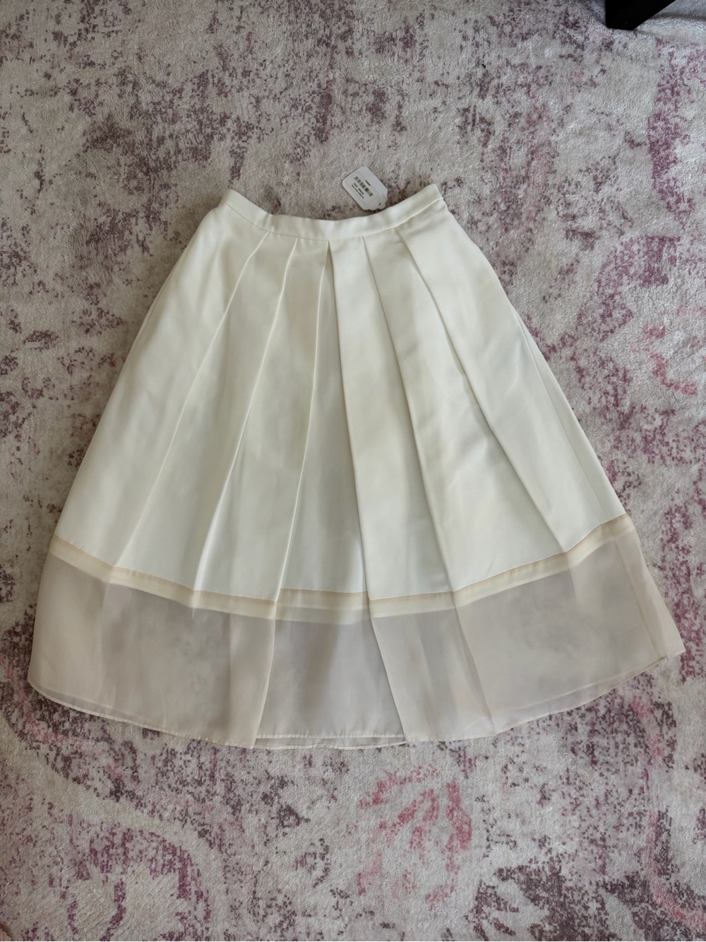 Tibi Ivory Pleated Circle Skirt with Sheer Hem Panel